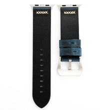 For Apple Watch 45mm 44mm 42mm Retro XX Line Pattern Genuine Leather Wrist Watch Band(Blue)
