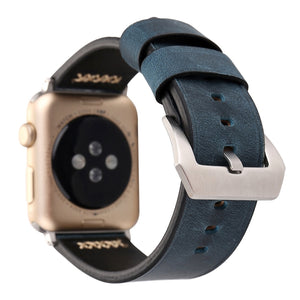 For Apple Watch 45mm 44mm 42mm Retro XX Line Pattern Genuine Leather Wrist Watch Band(Blue)