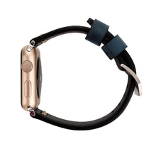 For Apple Watch 45mm 44mm 42mm Retro XX Line Pattern Genuine Leather Wrist Watch Band(Blue)