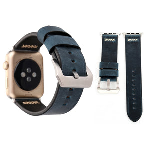 For Apple Watch 45mm 44mm 42mm Retro XX Line Pattern Genuine Leather Wrist Watch Band(Blue)