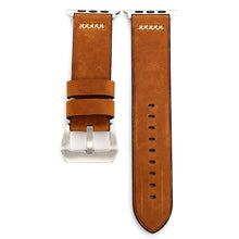 For Apple Watch 45mm 44mm 42mm Retro XX Line Pattern Genuine Leather Wrist Watch Band(Brown)