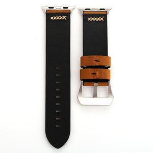 For Apple Watch 45mm 44mm 42mm Retro XX Line Pattern Genuine Leather Wrist Watch Band(Brown)