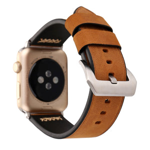 For Apple Watch 45mm 44mm 42mm Retro XX Line Pattern Genuine Leather Wrist Watch Band(Brown)