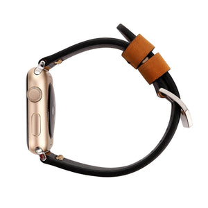 For Apple Watch 45mm 44mm 42mm Retro XX Line Pattern Genuine Leather Wrist Watch Band(Brown)