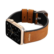 For Apple Watch 45mm 44mm 42mm Retro XX Line Pattern Genuine Leather Wrist Watch Band(Brown)
