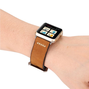 For Apple Watch 45mm 44mm 42mm Retro XX Line Pattern Genuine Leather Wrist Watch Band(Brown)