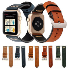 For Apple Watch 45mm 44mm 42mm Retro XX Line Pattern Genuine Leather Wrist Watch Band(Blue)