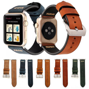 For Apple Watch 45mm 44mm 42mm Retro XX Line Pattern Genuine Leather Wrist Watch Band(Khaki)