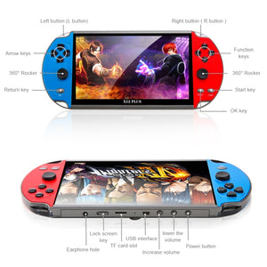 Powkiddy X12 Plus Retro Classic Games Handheld Game Console with 7 inch HD Screen & 16GB Memory, Support MP4 / E-book (Red + Blue)