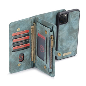 For iPhone 11 Pro CaseMe-008 Detachable Multifunctional Horizontal Flip Leather Case with Card Slot & Holder & Zipper Wallet & Photo Frame (Blue)