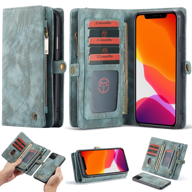 For iPhone 11 Pro CaseMe-008 Detachable Multifunctional Horizontal Flip Leather Case with Card Slot & Holder & Zipper Wallet & Photo Frame (Blue)