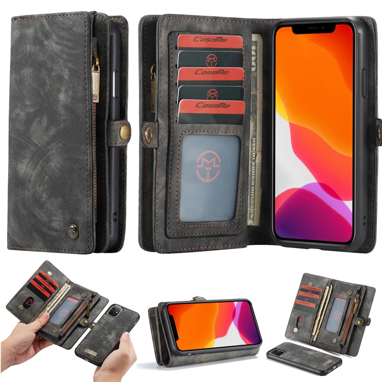 For iPhone 11 CaseMe-008 Detachable Multifunctional Horizontal Flip Leather Case with Card Slot & Holder & Zipper Wallet & Photo Frame (Black)