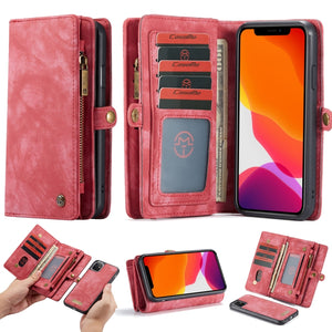 For iPhone 11 CaseMe-008 Detachable Multifunctional Horizontal Flip Leather Case with Card Slot & Holder & Zipper Wallet & Photo Frame (Red)