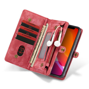 For iPhone 11 CaseMe-008 Detachable Multifunctional Horizontal Flip Leather Case with Card Slot & Holder & Zipper Wallet & Photo Frame (Red)