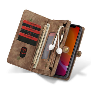 For iPhone 11 CaseMe-008 Detachable Multifunctional Horizontal Flip Leather Case with Card Slot & Holder & Zipper Wallet & Photo Frame (Brown)