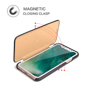 For iPhone X / XS Fierre Shann Business Magnetic Horizontal Flip Genuine Leather Case(Black)