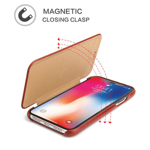 For iPhone XR Fierre Shann Business Magnetic Horizontal Flip Genuine Leather Case(Brown)