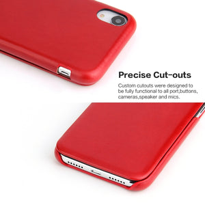 For iPhone XR Fierre Shann Business Magnetic Horizontal Flip Genuine Leather Case(Red)