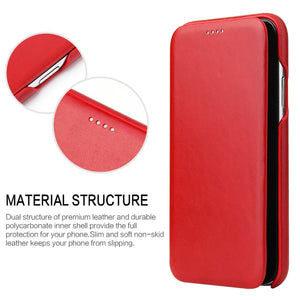 For iPhone XR Fierre Shann Business Magnetic Horizontal Flip Genuine Leather Case(Red)