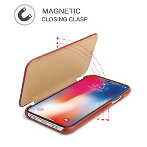 For iPhone XS Max Fierre Shann Business Magnetic Horizontal Flip Genuine Leather Case(Brown)