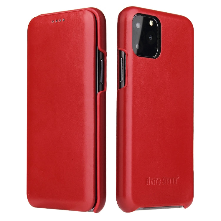 For iPhone 11 Fierre Shann Business Magnetic Horizontal Flip Genuine Leather Case (Red)