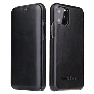 For iPhone 11 Pro Fierre Shann Business Magnetic Horizontal Flip Genuine Leather Case (Black)
