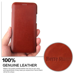 For iPhone 11 Pro Fierre Shann Business Magnetic Horizontal Flip Genuine Leather Case (Brown)