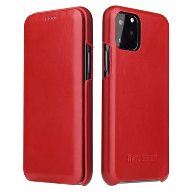 For iPhone 11 Pro Fierre Shann Business Magnetic Horizontal Flip Genuine Leather Case (Red)