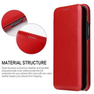 For iPhone 11 Pro Fierre Shann Business Magnetic Horizontal Flip Genuine Leather Case (Red)