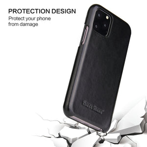 For iPhone 11 Pro Max Fierre Shann Business Magnetic Horizontal Flip Genuine Leather Case (Black)