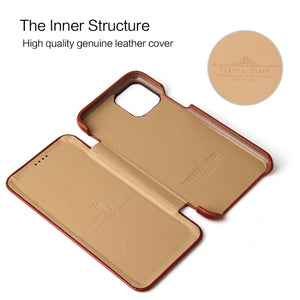 For iPhone 11 Pro Max Fierre Shann Business Magnetic Horizontal Flip Genuine Leather Case (Brown)