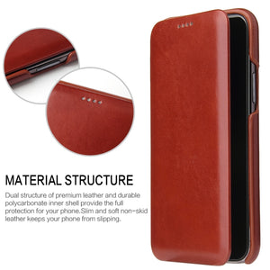 For iPhone 11 Pro Max Fierre Shann Business Magnetic Horizontal Flip Genuine Leather Case (Brown)