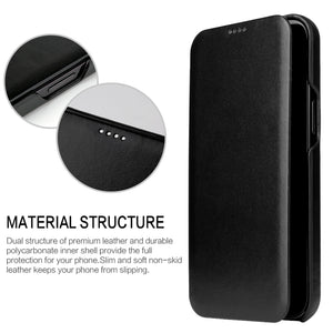 For iPhone 12 mini Fierre Shann Business Magnetic Horizontal Flip Genuine Leather Case (Black)
