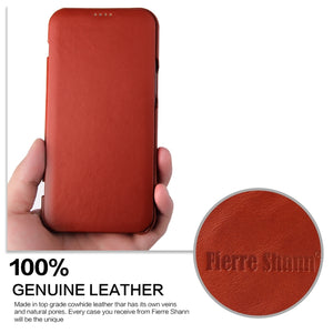 For iPhone 12 mini Fierre Shann Business Magnetic Horizontal Flip Genuine Leather Case (Brown)
