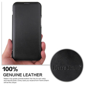 For iPhone 12 / 12 Pro Fierre Shann Business Magnetic Horizontal Flip Genuine Leather Case(Black)