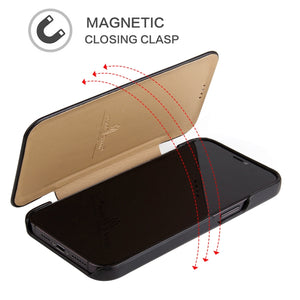 For iPhone 12 / 12 Pro Fierre Shann Business Magnetic Horizontal Flip Genuine Leather Case(Black)