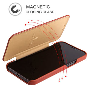 For iPhone 12 / 12 Pro Fierre Shann Business Magnetic Horizontal Flip Genuine Leather Case(Brown)