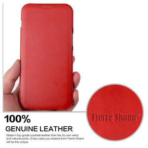 For iPhone 12 Pro Max Fierre Shann Business Magnetic Horizontal Flip Genuine Leather Case(Red)