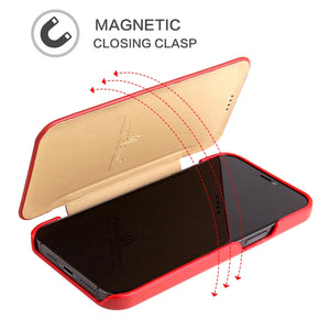 For iPhone 12 Pro Max Fierre Shann Business Magnetic Horizontal Flip Genuine Leather Case(Red)