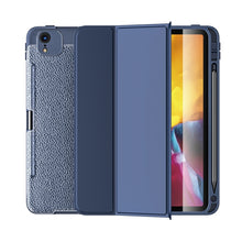 Lychee Peel Texture Horizontal Deformation Flip TPU Leather Case with Three-folding Holder & Sleep / Wake-up Function For iPad Pro 12.9 inch (2018)(Blue)