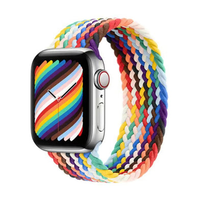 Nylon Single-turn Braided Watch Band For Apple Watch Series 8&7 41mm / SE 2&6&SE&5&4 40mm / 3&2&1 38mm, Length:M 145mm(Rainbow Color)
