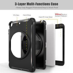 For iPad mini 3 & 2 & 1 360 Degree Rotation PC+TPU Protective Cover with Holder & Hand Strap(Black)