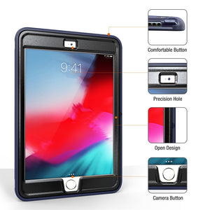 For iPad mini 3 & 2 & 1 360 Degree Rotation PC+TPU Protective Cover with Holder & Hand Strap(Dark Blue)
