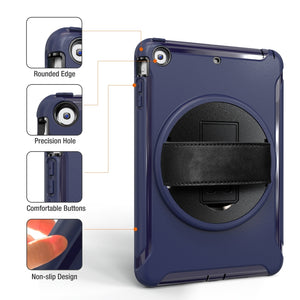 For iPad mini 3 & 2 & 1 360 Degree Rotation PC+TPU Protective Cover with Holder & Hand Strap(Dark Blue)