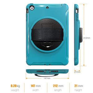 For iPad mini 3 & 2 & 1 360 Degree Rotation PC+TPU Protective Cover with Holder & Hand Strap(Light Blue)