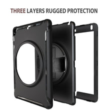 For iPad 9.7 inch (2017) 360 Degree Rotation PC+TPU Protective Cover with Holder & Hand Strap(Black)