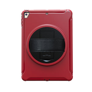 For iPad 9.7 inch (2017) 360 Degree Rotation PC+TPU Protective Cover with Holder & Hand Strap(Red)