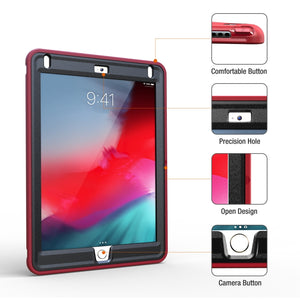 For iPad 9.7 inch (2017) 360 Degree Rotation PC+TPU Protective Cover with Holder & Hand Strap(Red)