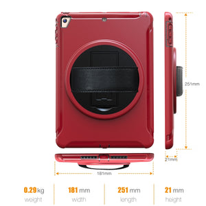 For iPad 9.7 inch (2017) 360 Degree Rotation PC+TPU Protective Cover with Holder & Hand Strap(Red)