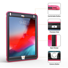 For iPad 9.7 inch (2017) 360 Degree Rotation PC+TPU Protective Cover with Holder & Hand Strap(Rose Red)